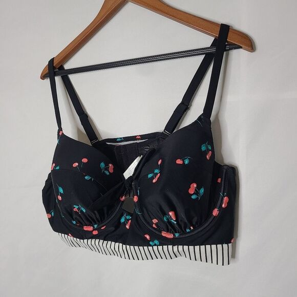 Cacique Swim by Lane Bryant Cherry Pattern Balconet style Bikini Top sz‎ 44D - Picture 3 of 6